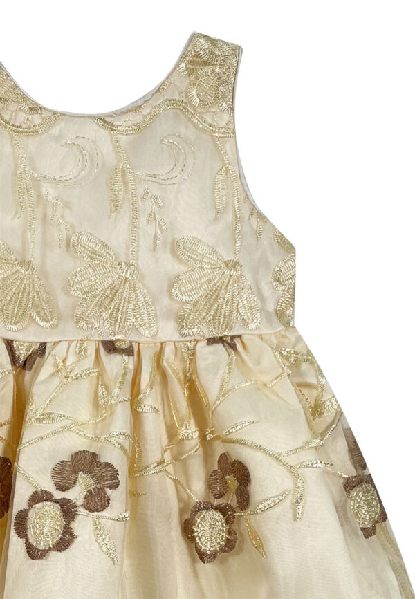 Mini Pink Baby Toddler Girls Gold Embroidered Organza Layered Party Dress - Image 2