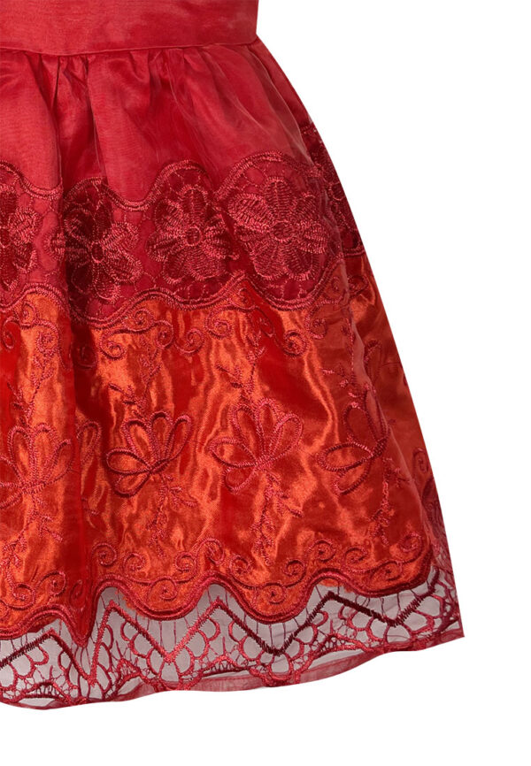 Mini Pink Baby Toddler Girls Red Embroidered Organza Layered Party Dress - Image 3