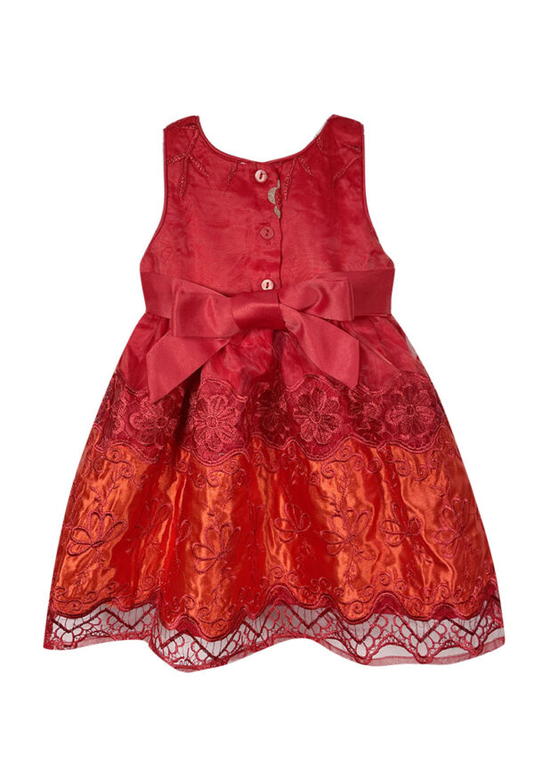 Mini Pink Baby Toddler Girls Red Embroidered Organza Layered Party Dress - Image 2