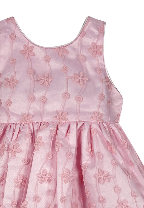 Mini Pink Baby Toddler Girls Pink Embroidered Organza Layered Party Dress - Image 2