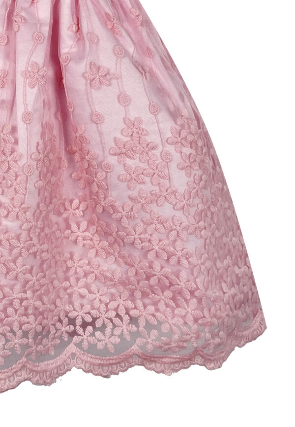 Mini Pink Baby Toddler Girls Pink Embroidered Organza Layered Party Dress - Image 4