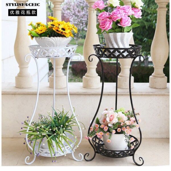 BMK 2Tier Flower Rack Stand Pot Plant Garden Vase Style Colour Black&White