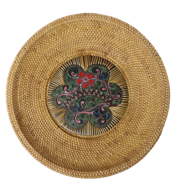 Tempat buah anyam songket kayu sablon