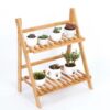 BMK Foldable 2 Tier Bamboo Wood Pot Display