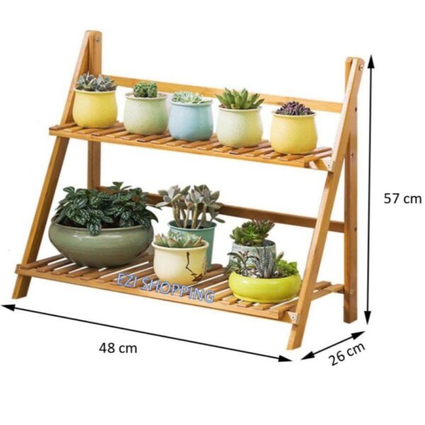 BMK Foldable 2 Tier Bamboo Wood Pot Display - Image 2