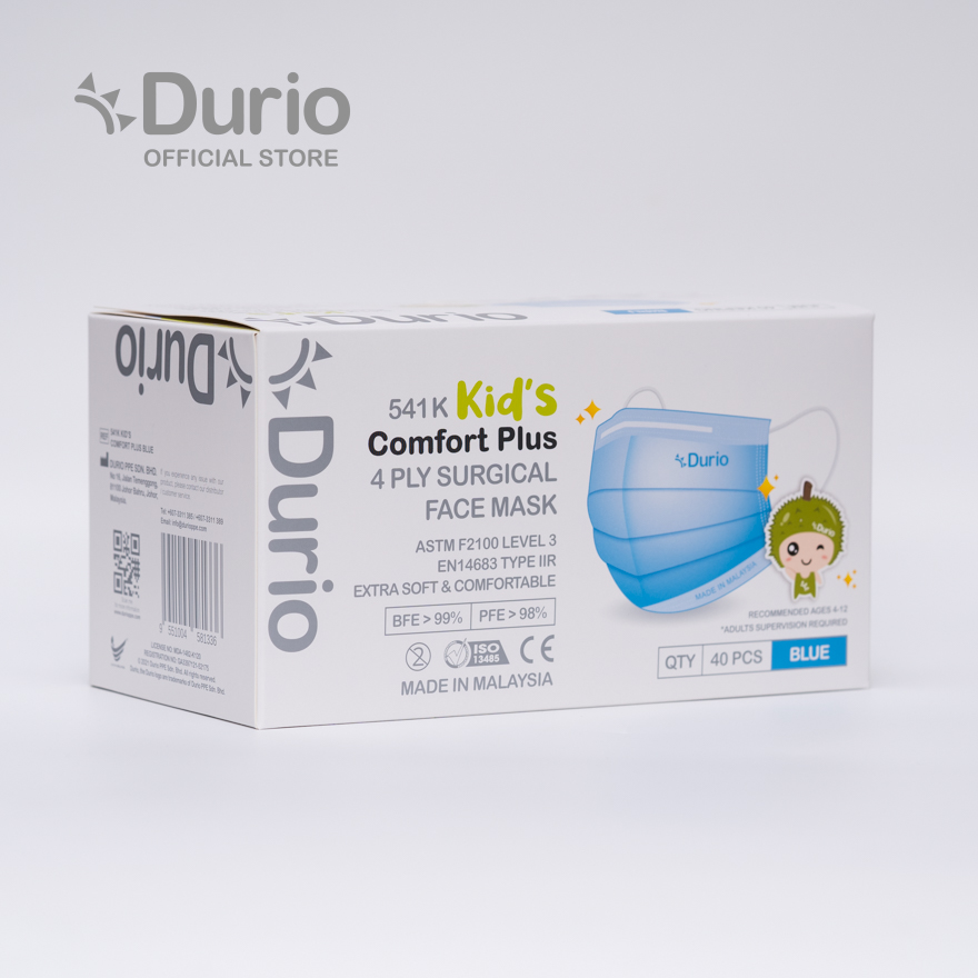 DURIO 541K KIDS COMFORT PLUS 4PLY SURGICAL FACE MASK - BLUE - Image 2