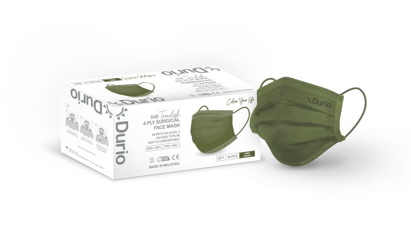 DURIO 545 TRENDISH 4PLY SURGICAL FACE MASK - ARMY GREEN