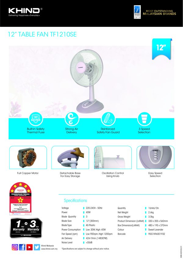 12" Table Fan (TF1210SE) - Image 2